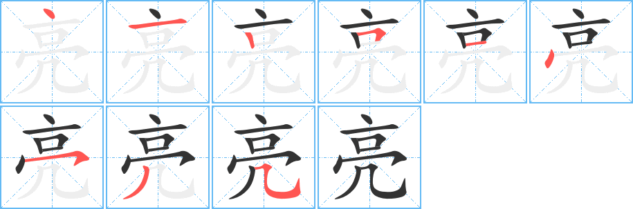 亮的筆順分步演示