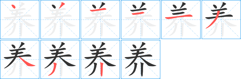 養(yǎng)的筆順分步演示