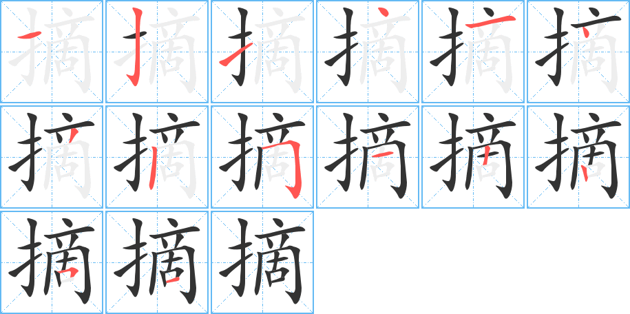 摘的筆順?lè)植窖菔?><hr /><h2>摘的基本信息</h2><div   id=