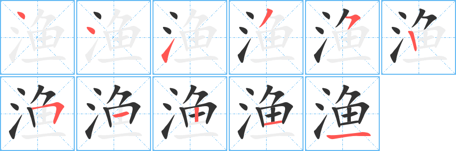 漁的筆順?lè)植窖菔?><hr /><h2>漁的基本信息</h2><div   id=